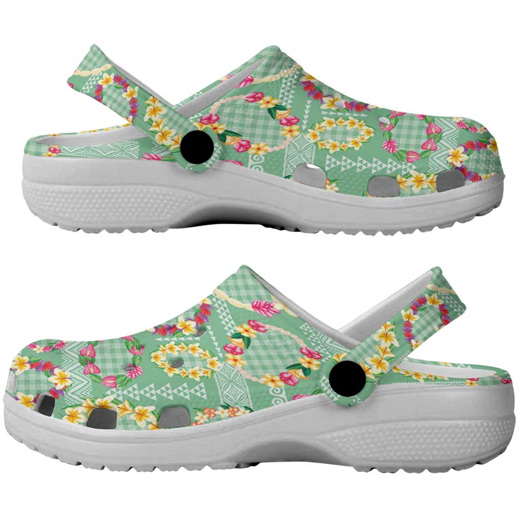 Hawaiian Leis Clogs Shoes Kakau Tattoos and Palaka Pastel Green Color