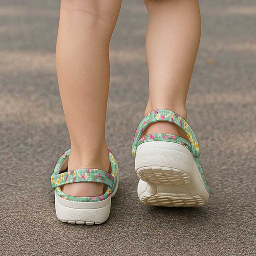 Hawaiian Leis Clogs Shoes Kakau Tattoos and Palaka Pastel Green Color