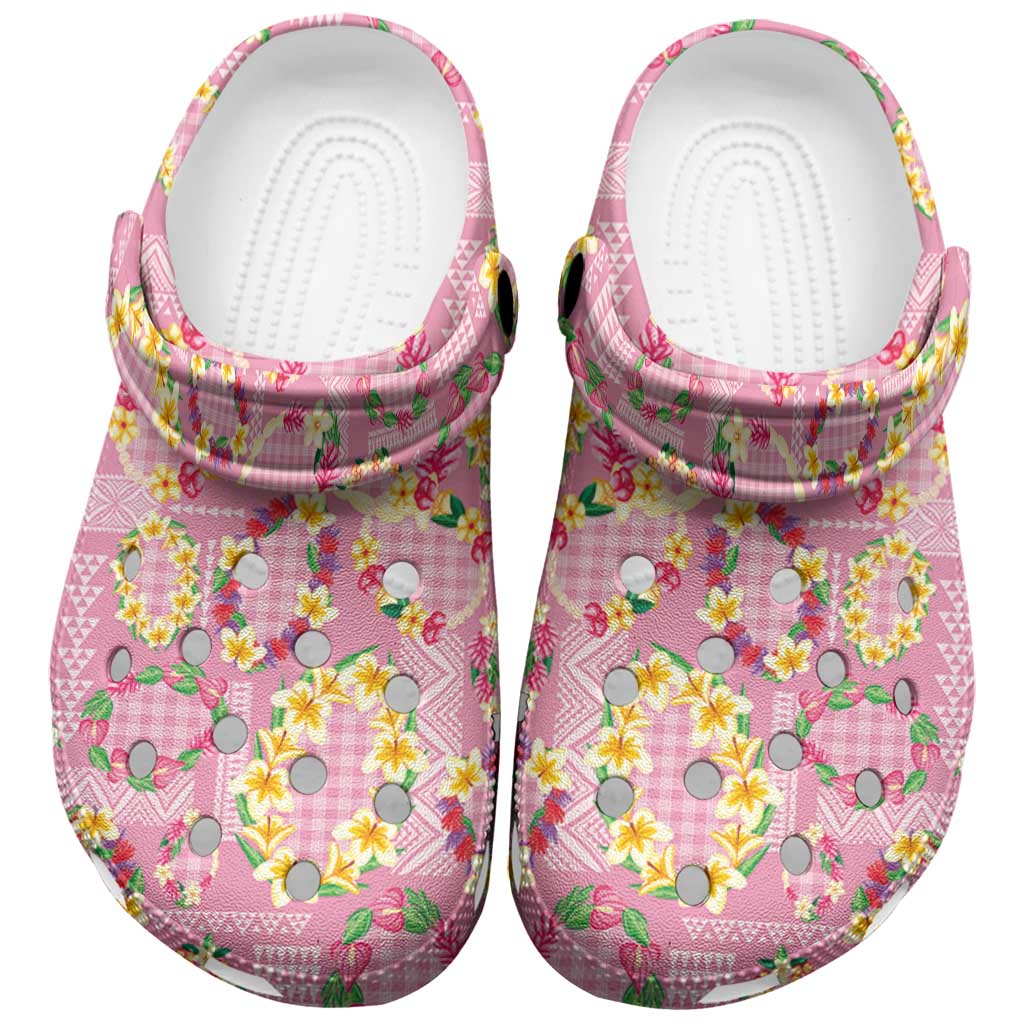 Hawaiian Leis Clogs Shoes Kakau Tattoos and Palaka Pastel Pink Color LT03 Pink - Polynesian Pride