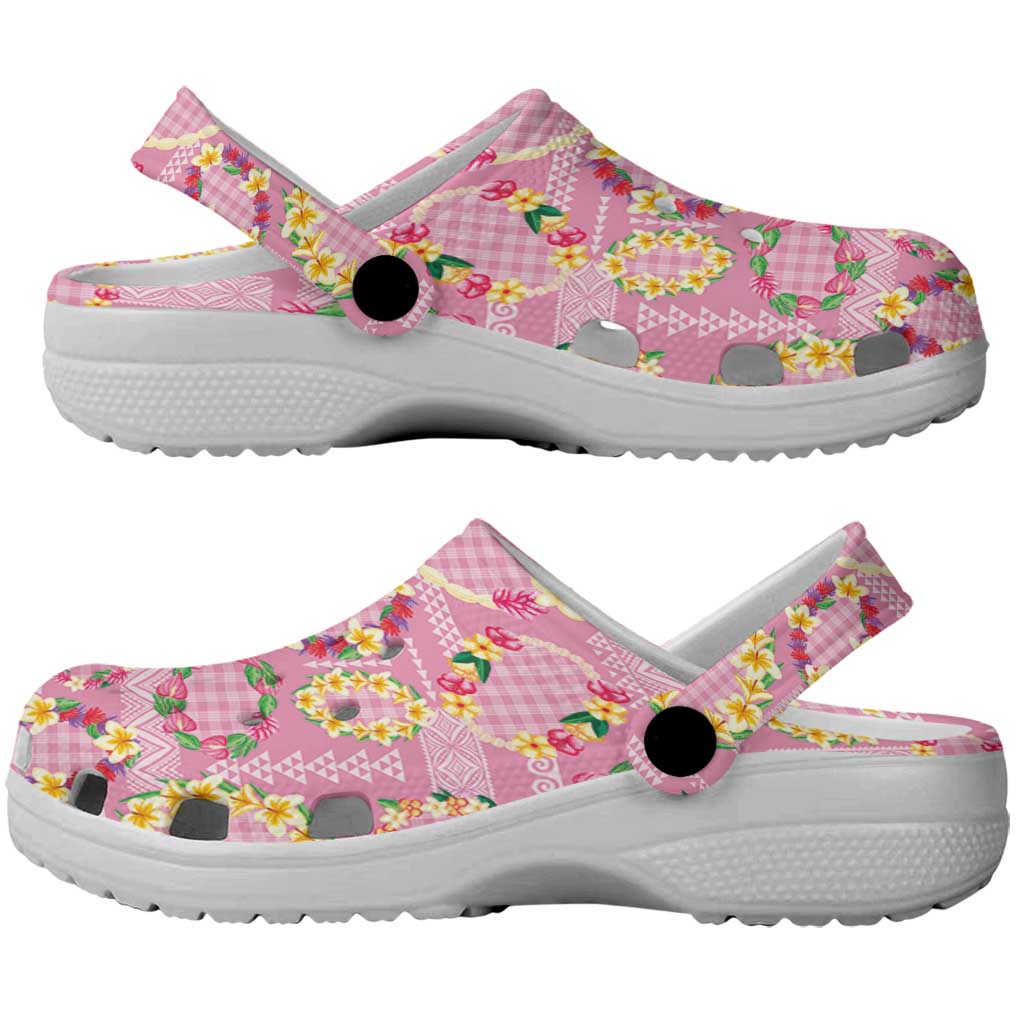 Hawaiian Leis Clogs Shoes Kakau Tattoos and Palaka Pastel Pink Color LT03 - Polynesian Pride