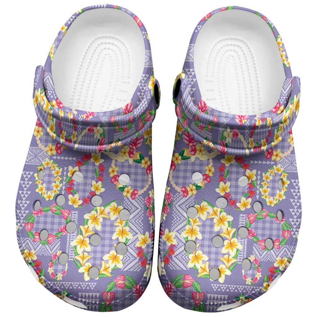 Hawaiian Leis Clogs Shoes Kakau Tattoos and Palaka Pastel Purple Color LT03 Purple - Polynesian Pride
