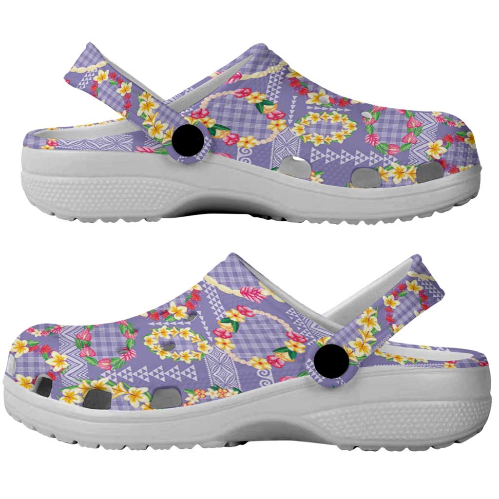 Hawaiian Leis Clogs Shoes Kakau Tattoos and Palaka Pastel Purple Color LT03 - Polynesian Pride