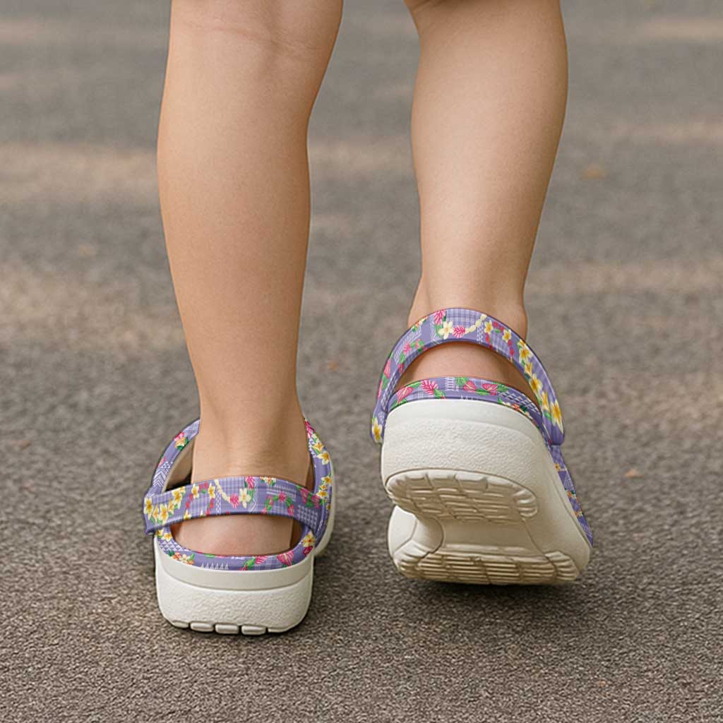 Hawaiian Leis Clogs Shoes Kakau Tattoos and Palaka Pastel Purple Color LT03 - Polynesian Pride