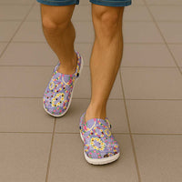 Hawaiian Leis Clogs Shoes Kakau Tattoos and Palaka Pastel Purple Color LT03 - Polynesian Pride