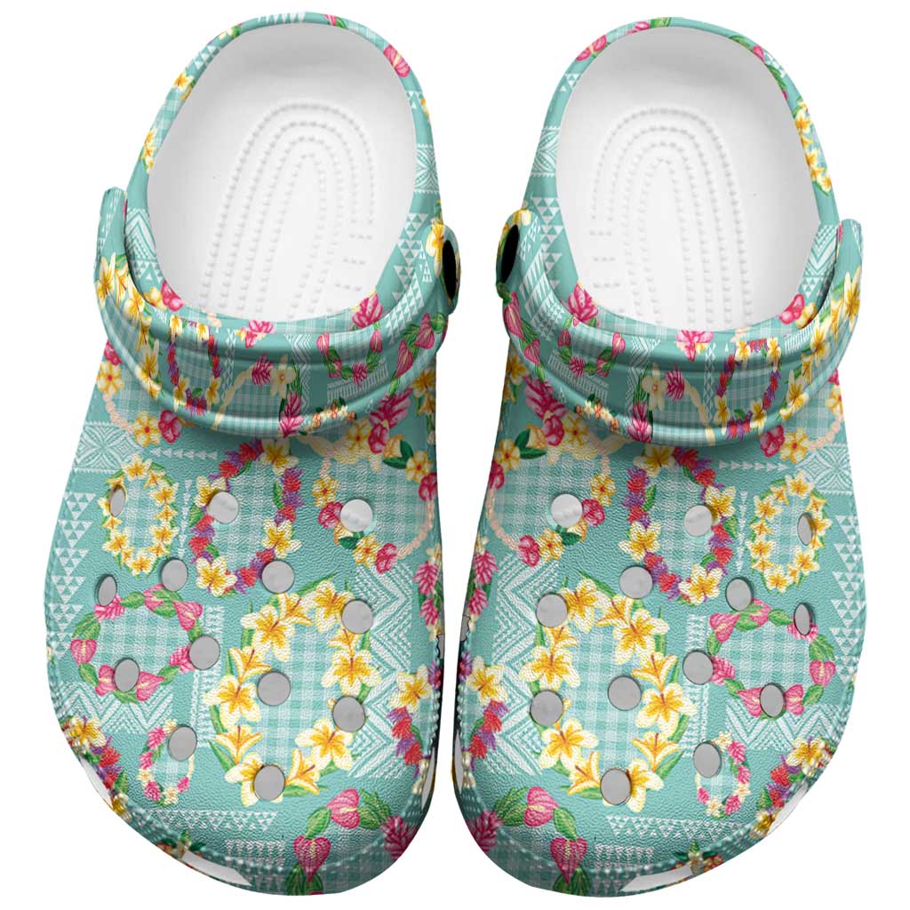 Hawaiian Leis Clogs Shoes Kakau Tattoos and Palaka Pastel Teal Color LT03 Teal - Polynesian Pride