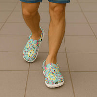 Hawaiian Leis Clogs Shoes Kakau Tattoos and Palaka Pastel Teal Color LT03 - Polynesian Pride