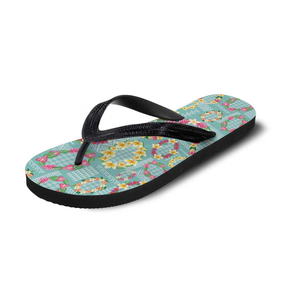 Hawaiian Leis Flip Flops Kakau Tattoos and Palaka Pastel Teal Color
