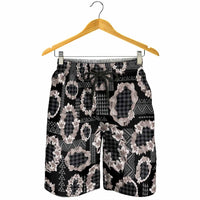Hawaiian Leis Shorts for Men Kakau Tattoos and Palaka Pastel Grayscale LT03 - Polynesian Pride