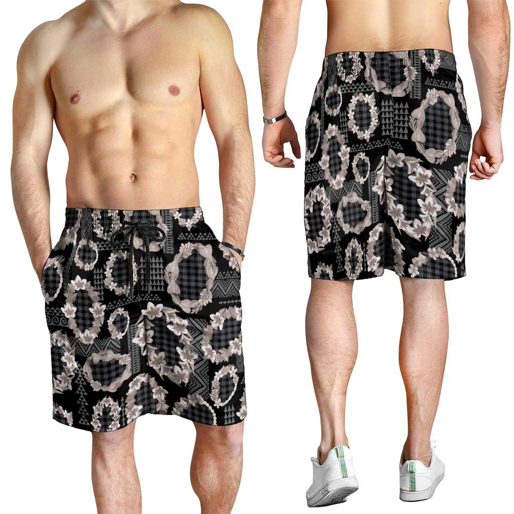 Hawaiian Leis Shorts for Men Kakau Tattoos and Palaka Pastel Grayscale LT03 - Polynesian Pride