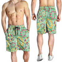 Hawaiian Leis Shorts for Men Kakau Tattoos and Palaka Pastel Green Color LT03 - Polynesian Pride