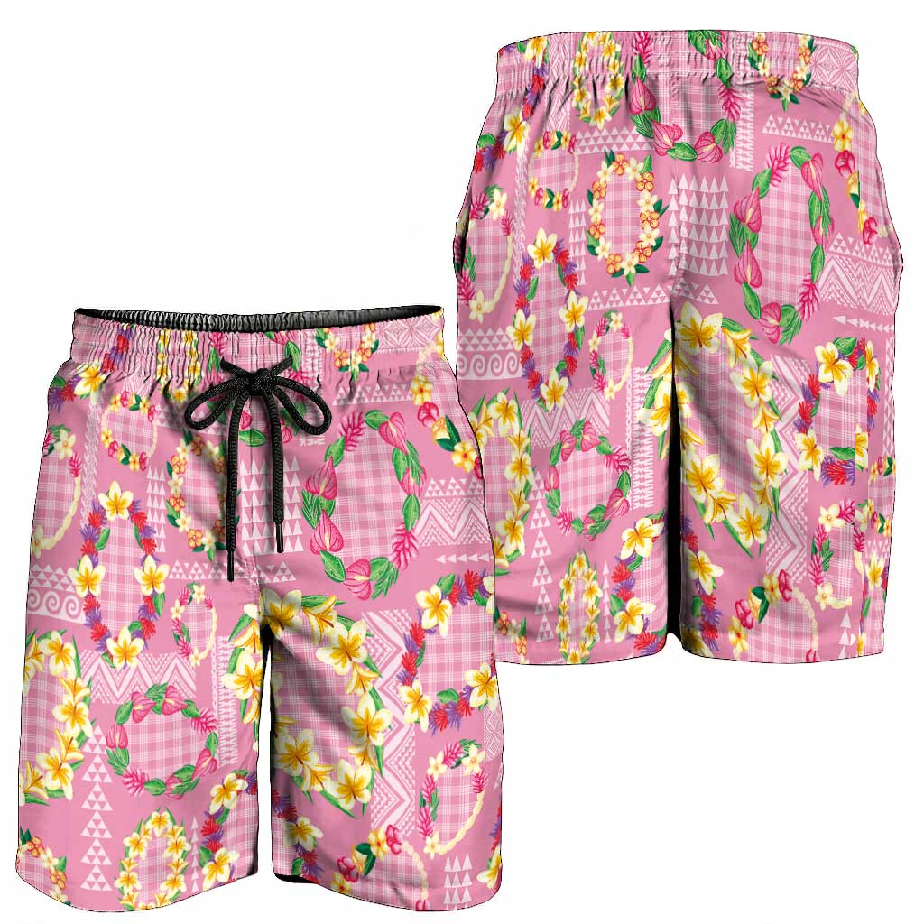 Hawaiian Leis Shorts for Men Kakau Tattoos and Palaka Pastel Pink Color LT03 - Polynesian Pride