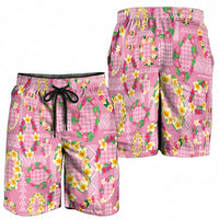 Hawaiian Leis Shorts for Men Kakau Tattoos and Palaka Pastel Pink Color LT03 - Polynesian Pride