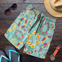 Hawaiian Leis Shorts for Men Kakau Tattoos and Palaka Pastel Teal Color LT03 Teal - Polynesian Pride