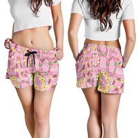 Hawaiian Leis Shorts for Women Kakau Tattoos and Palaka Pastel Pink Color LT03 - Polynesian Pride