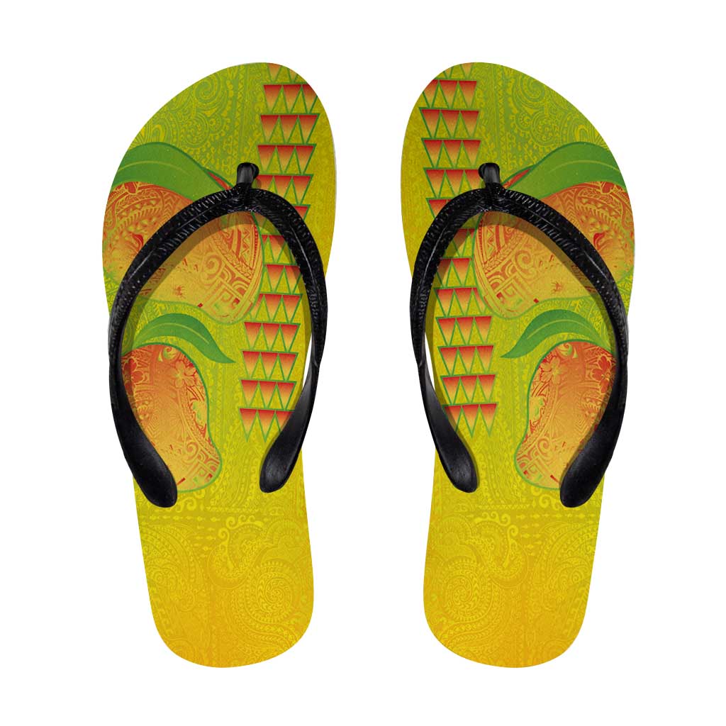 Hawaiian Mango Flip Flops Polynesian Art Pattern and Kakau Tattoo