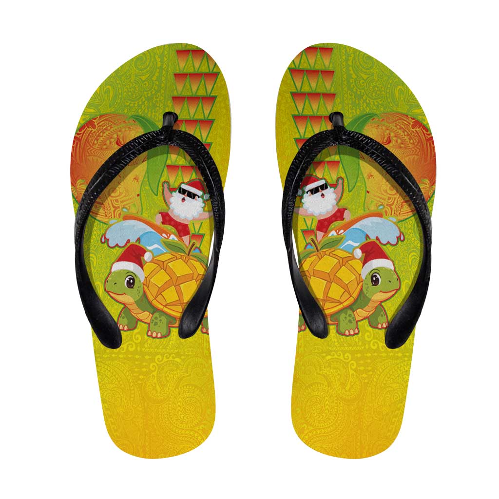 Hawaiian Mango Mele Kalikimaka Flip Flops Santa Claus Surfing with Mango Christmas Turtle
