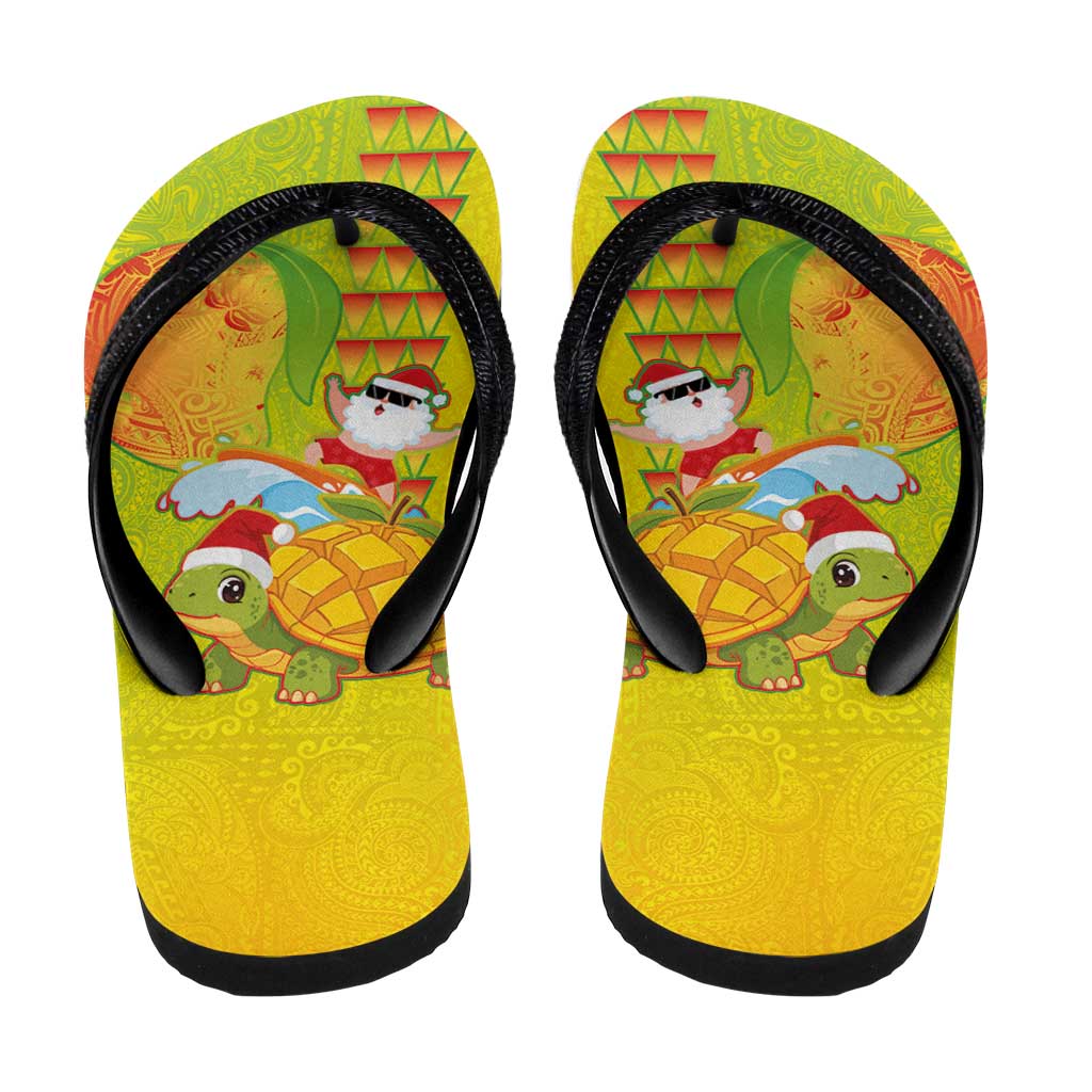 Hawaiian Mango Mele Kalikimaka Flip Flops Santa Claus Surfing with Mango Christmas Turtle