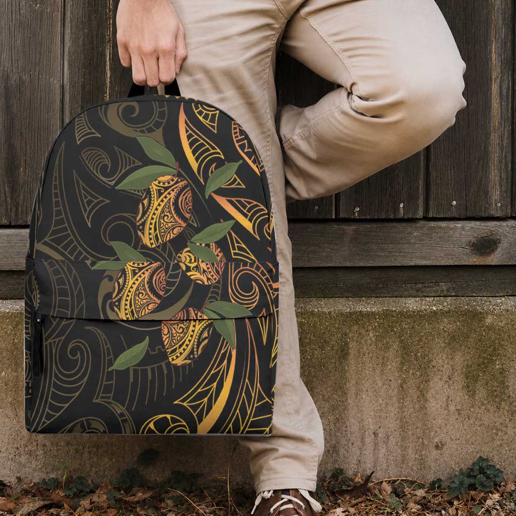 Hawaiian Mango Tribal Tattoo Backpack Gold Pacific Traditional Pattern