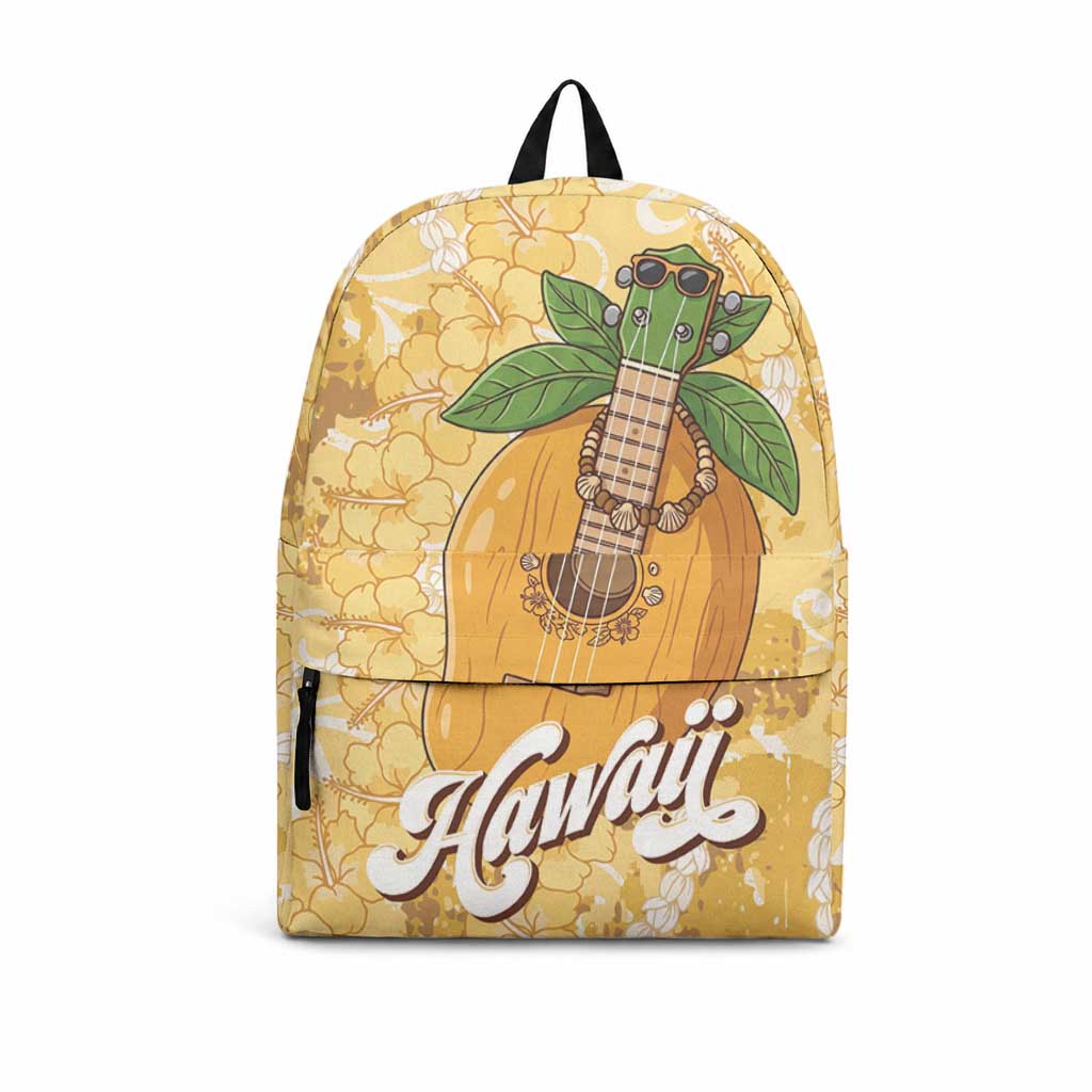Hawaiian Mango Ukulele Backpack Retro Yellow Hibiscus Pikake Lei