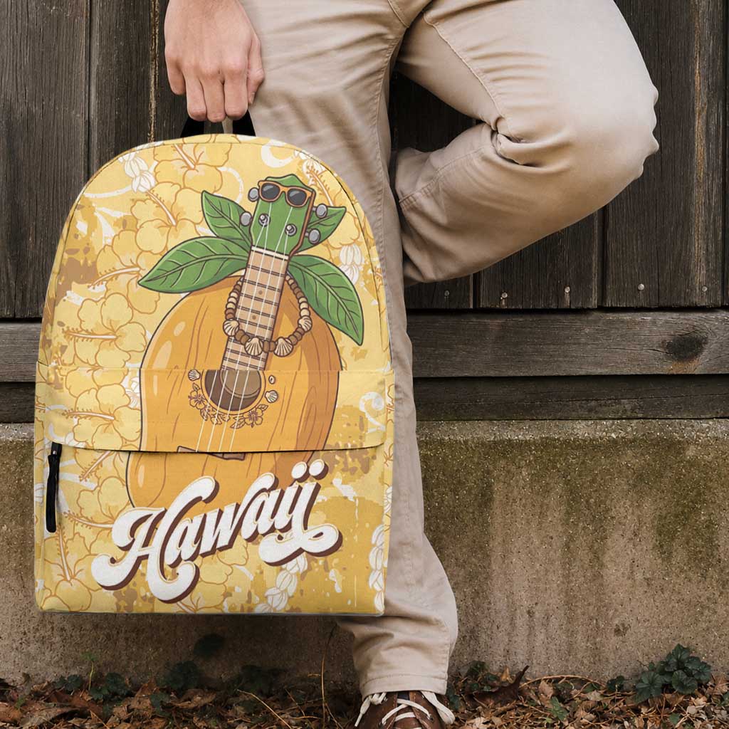 Hawaiian Mango Ukulele Backpack Retro Yellow Hibiscus Pikake Lei