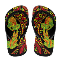 Hawaiian Manta Ray and Hammerhead Shark Tribal Tattoo Flip Flops with Polynesian Tribal Pattern Kanaka Maoli Flag Color