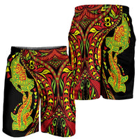 Hawaiian Manta Ray and Hammerhead Shark Tribal Tattoo Shorts for Men with Polynesian Tribal Pattern Kanaka Maoli Flag Color