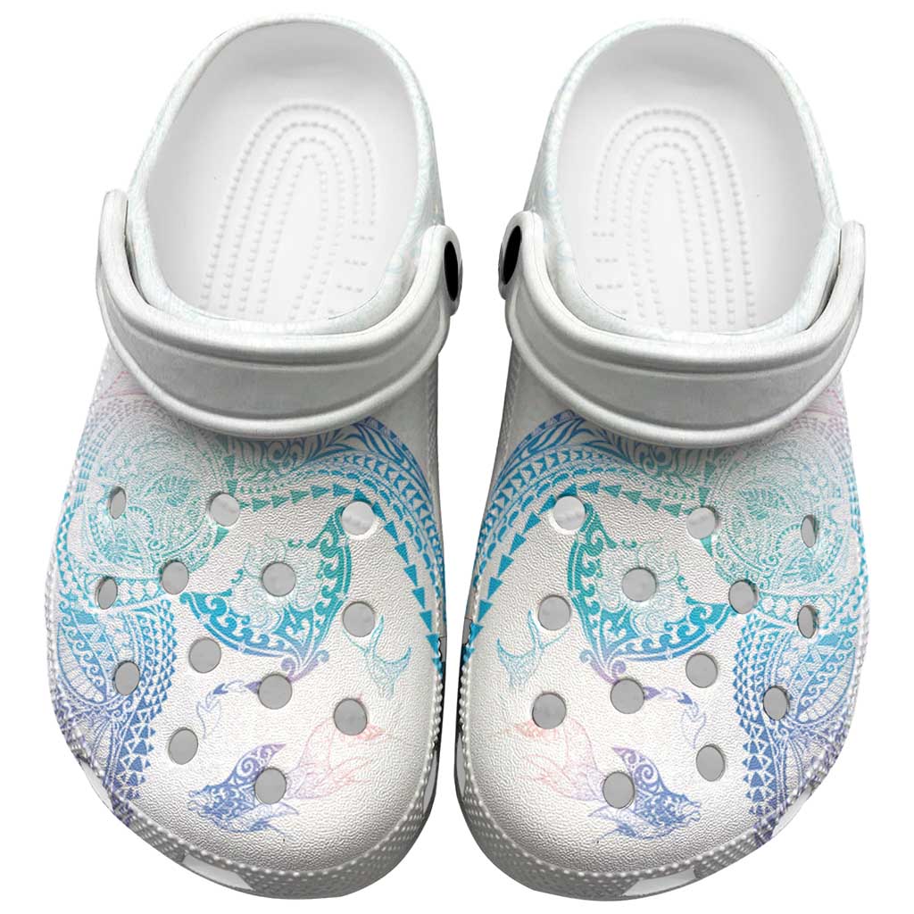 Hawaiian Manta Ray Tribal Clogs Shoes Polynesian Art Motifs Sweet Pastel