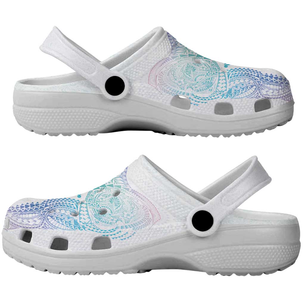 Hawaiian Manta Ray Tribal Clogs Shoes Polynesian Art Motifs Sweet Pastel