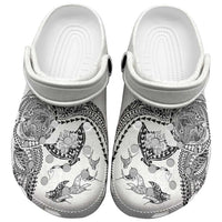 Hawaiian Manta Ray Tribal Clogs Shoes Polynesian Art Motifs White Color