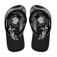 Hawaiian Manta Ray Tribal Flip Flops Polynesian Art Motifs Black Color