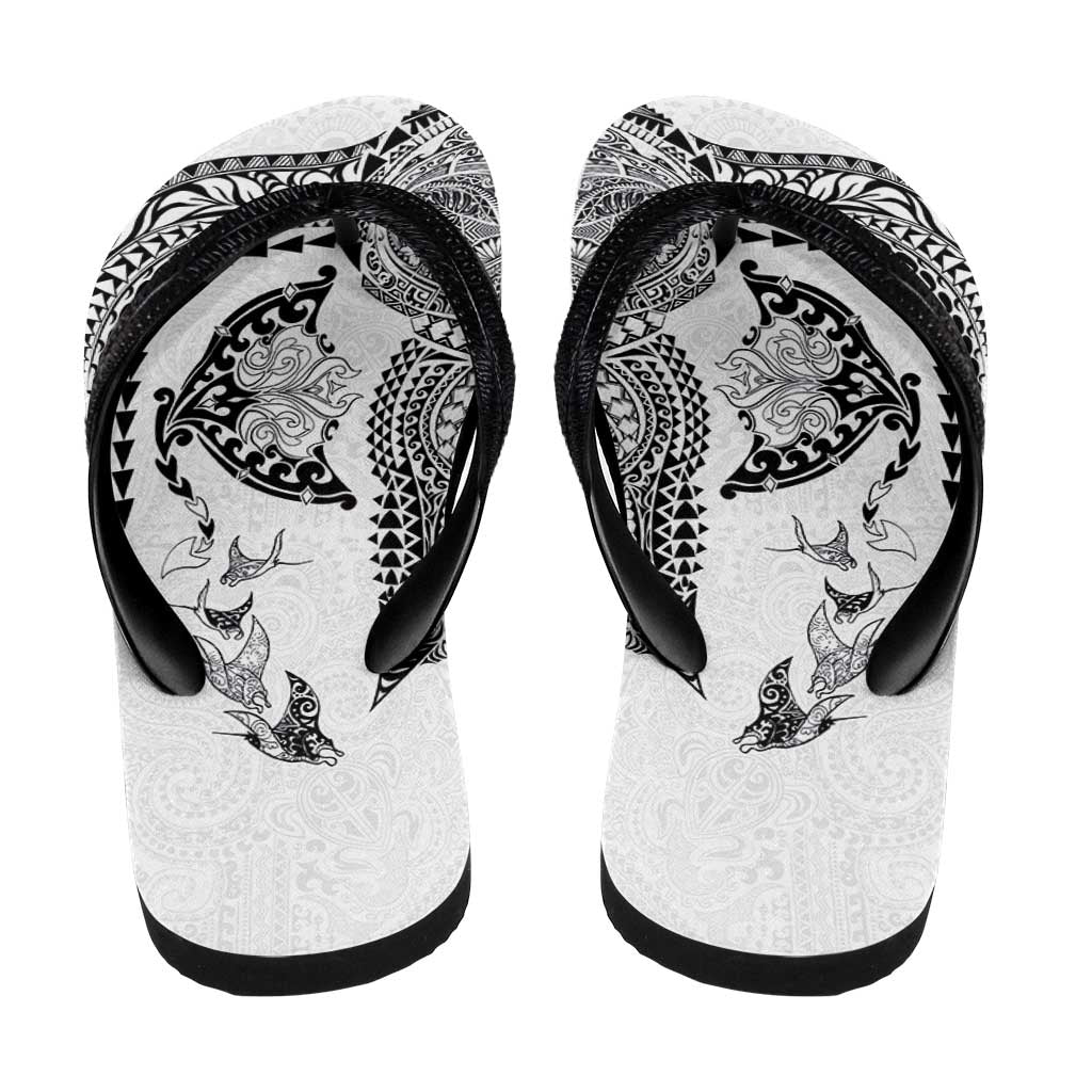 Hawaiian Manta Ray Tribal Flip Flops Polynesian Art Motifs White Color