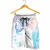 Hawaiian Manta Ray Tribal Shorts for Men Polynesian Art Motifs Sweet Pastel