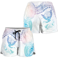 Hawaiian Manta Ray Tribal Shorts for Women Polynesian Art Motifs Sweet Pastel