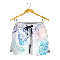 Hawaiian Manta Ray Tribal Shorts for Women Polynesian Art Motifs Sweet Pastel