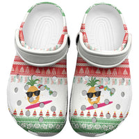 Hawaiian Mele Kalikimaka Clogs Shoes Funny Pineapple Surfing with Map Christmas Stripe Elements