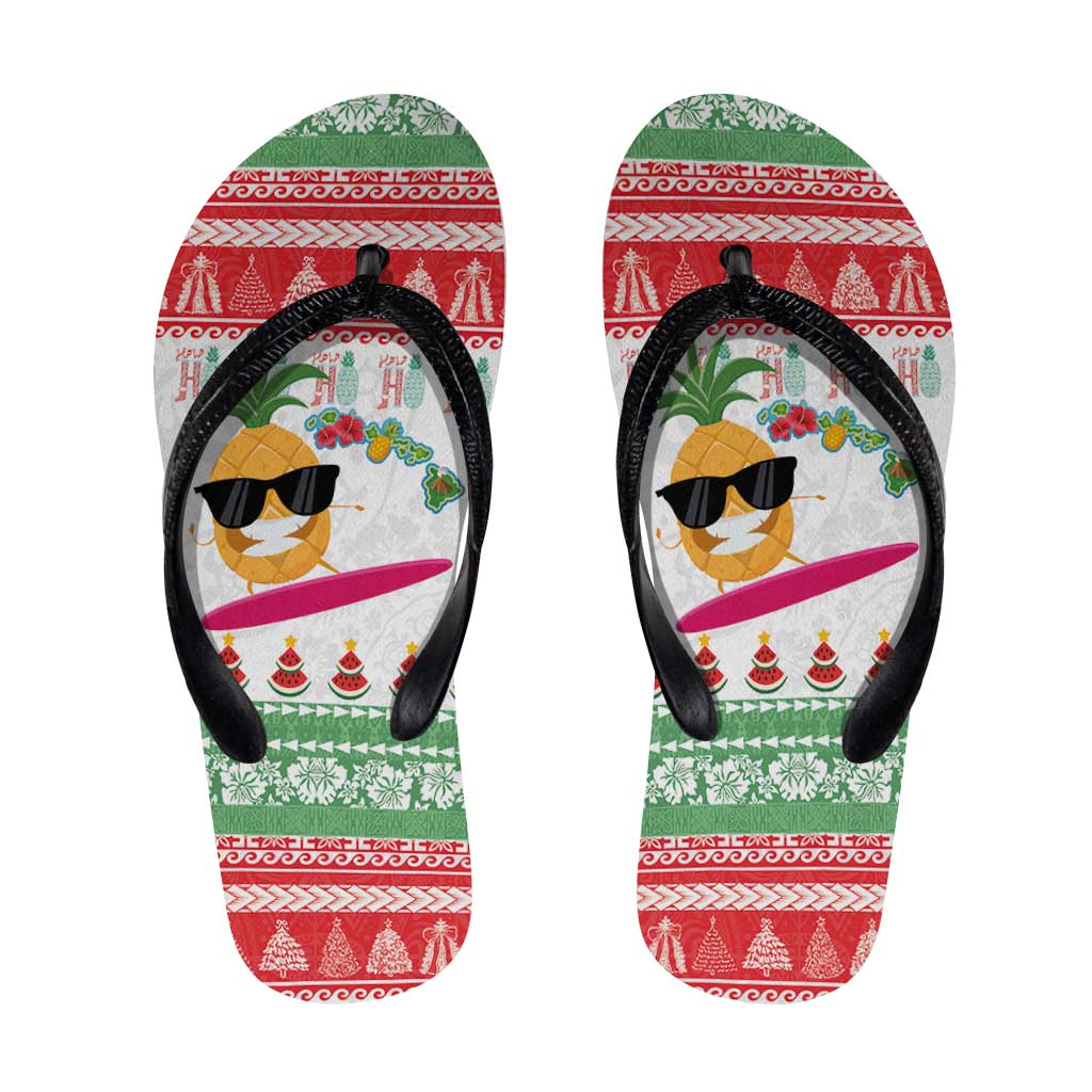 Hawaiian Mele Kalikimaka Flip Flops Funny Pineapple Surfing with Map Christmas Stripe Elements