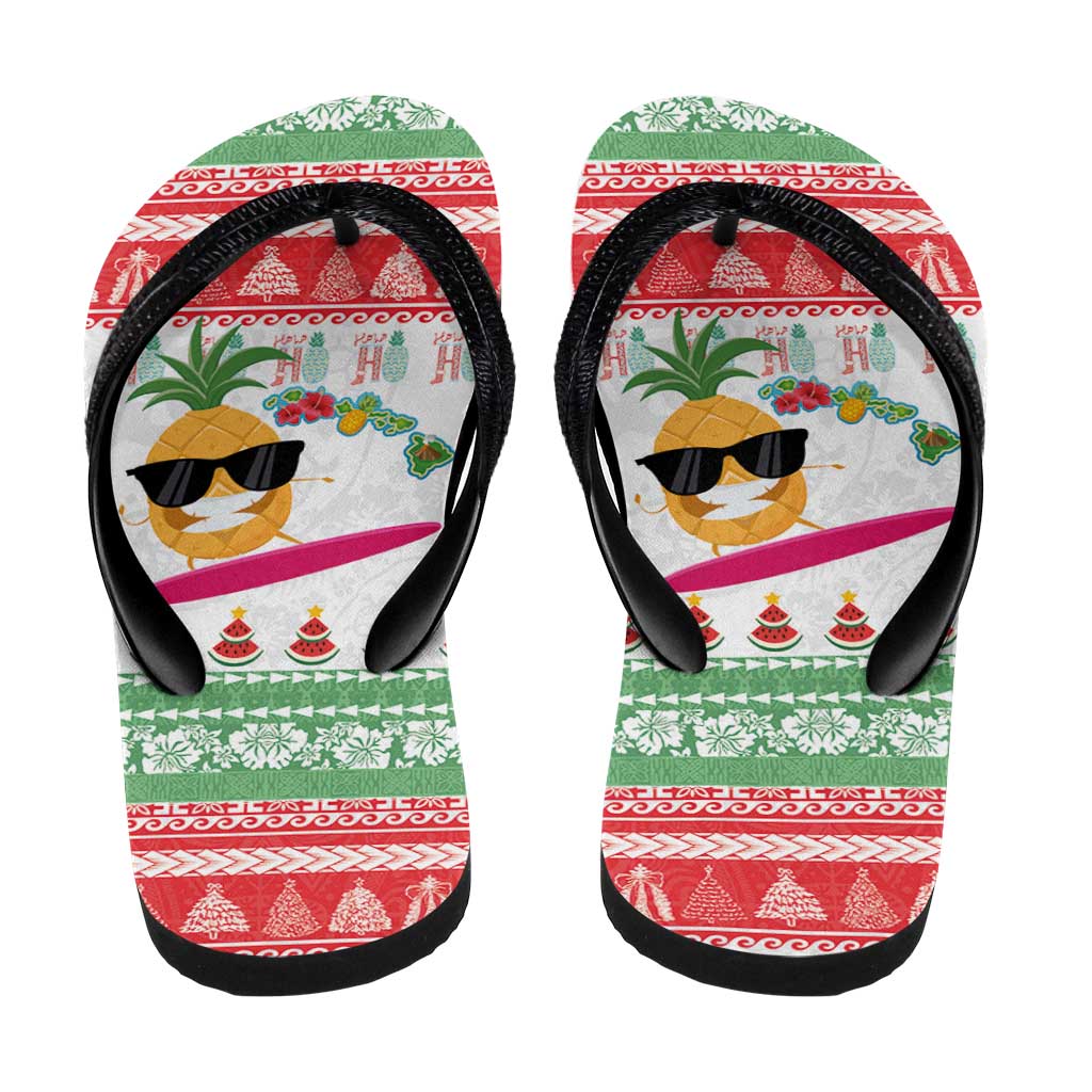 Hawaiian Mele Kalikimaka Flip Flops Funny Pineapple Surfing with Map Christmas Stripe Elements