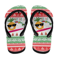 Hawaiian Mele Kalikimaka Flip Flops Funny Pineapple Surfing with Map Christmas Stripe Elements