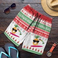 Hawaiian Mele Kalikimaka Shorts for Men Funny Pineapple Surfing with Map Christmas Stripe Elements