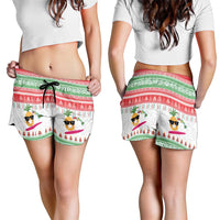 Hawaiian Mele Kalikimaka Shorts for Women Funny Pineapple Surfing with Map Christmas Stripe Elements
