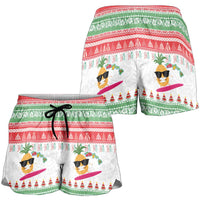 Hawaiian Mele Kalikimaka Shorts for Women Funny Pineapple Surfing with Map Christmas Stripe Elements