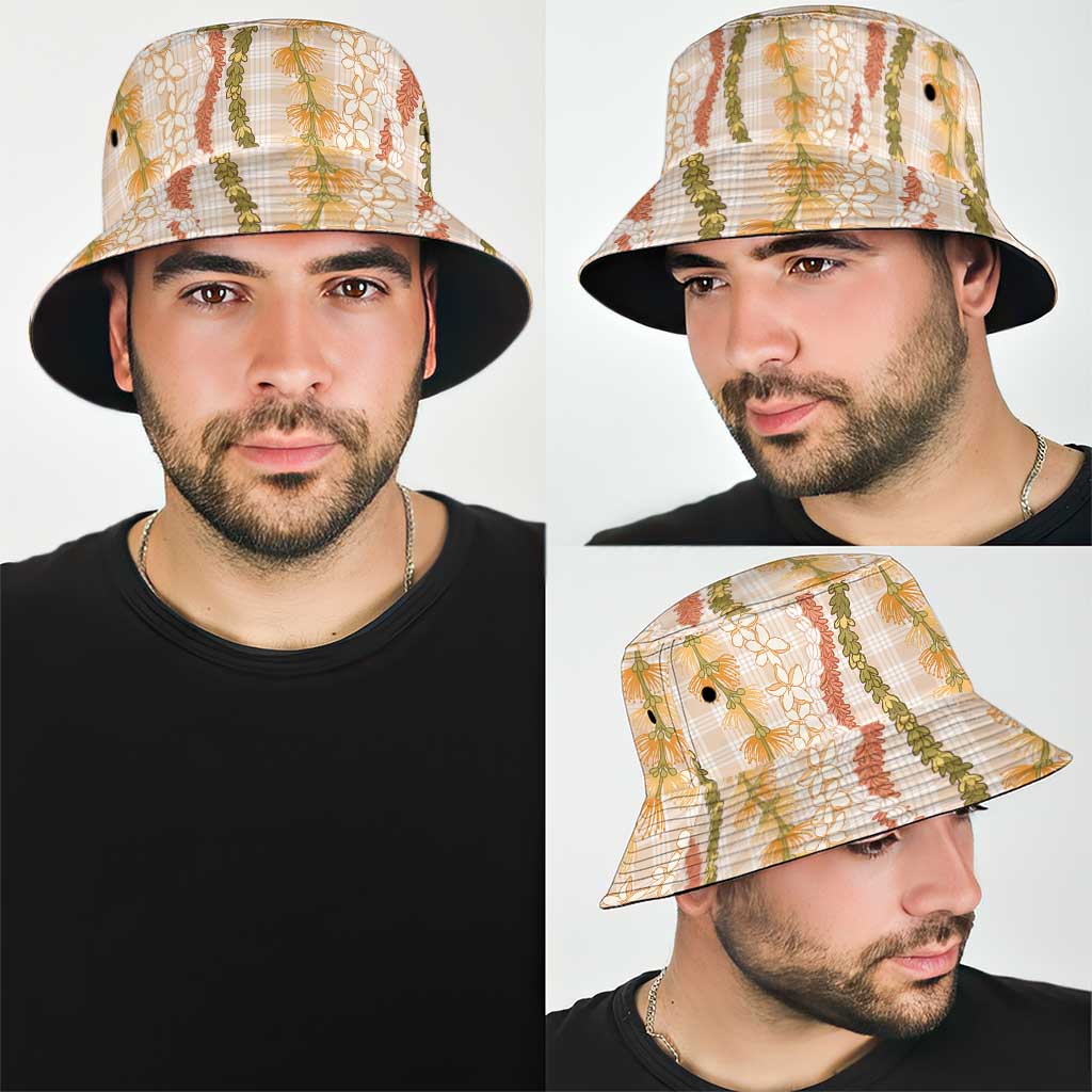 Hawaiian Ohia Lehua Lei Bucket Hat Plaid Palaka Ahiehie Pattern - Polynesian Pride