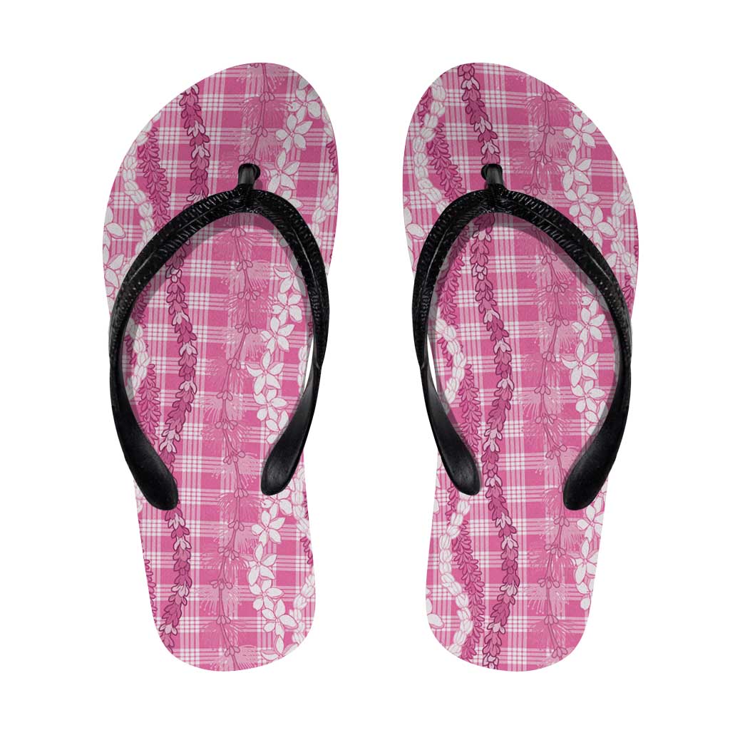 Hawaiian Ohia Lehua Lei Flip Flops Plaid Palaka Akala Pattern - Polynesian Pride