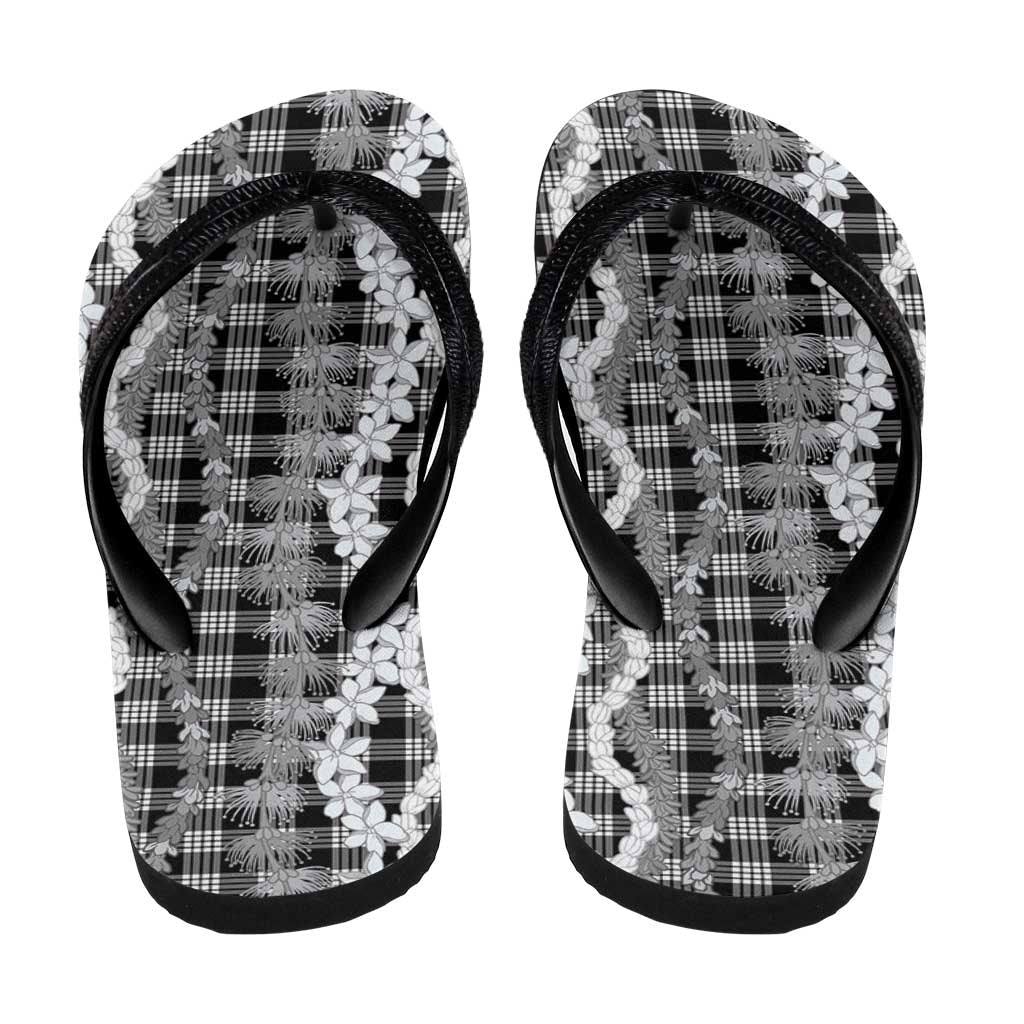 Hawaiian Ohia Lehua Lei Flip Flops Plaid Palaka Eleele Pattern - Polynesian Pride