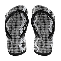 Hawaiian Ohia Lehua Lei Flip Flops Plaid Palaka Eleele Pattern - Polynesian Pride