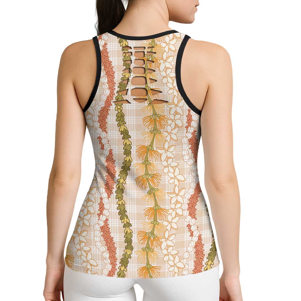 Hawaiian Ohia Lehua Lei Hollow Tank Top Plaid Palaka Ahiehie Pattern - Polynesian Pride