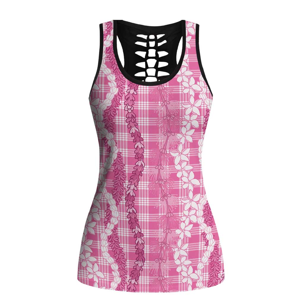 Hawaiian Ohia Lehua Lei Hollow Tank Top Plaid Palaka Akala Pattern - Polynesian Pride
