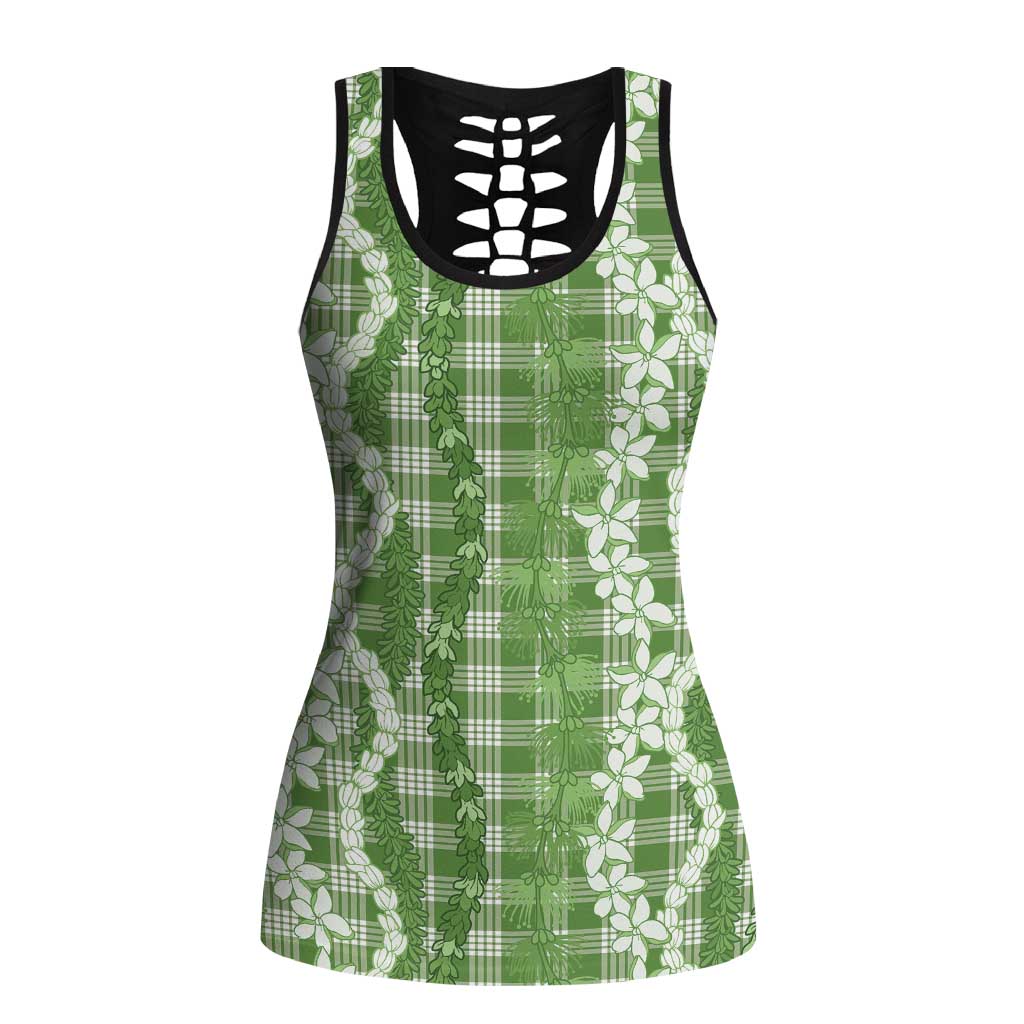 Hawaiian Ohia Lehua Lei Hollow Tank Top Plaid Palaka Omaomao Pattern - Polynesian Pride