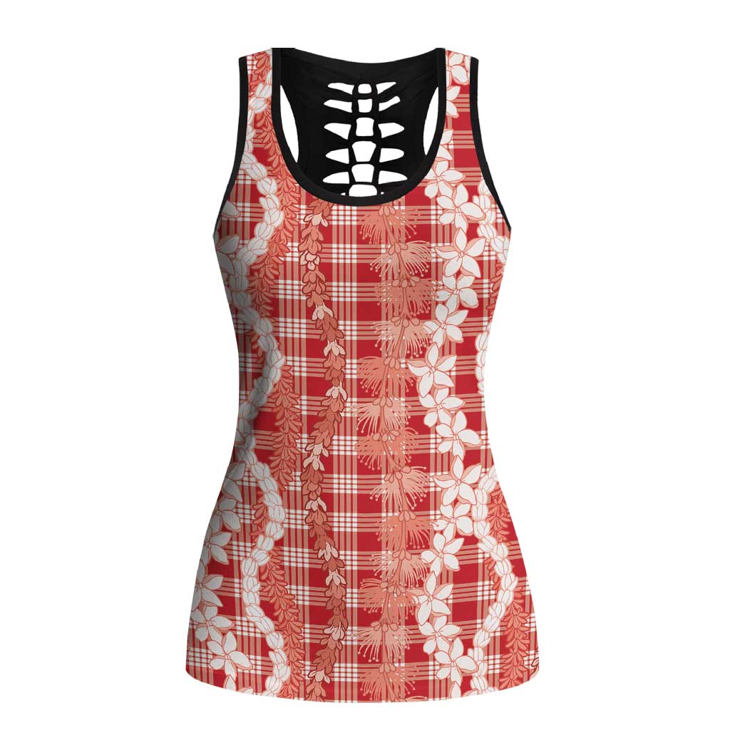 Hawaiian Ohia Lehua Lei Hollow Tank Top Plaid Palaka Ulaula Pattern - Polynesian Pride