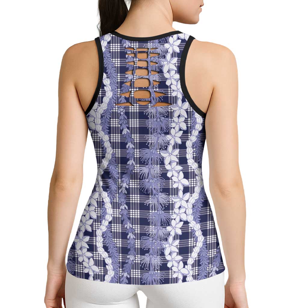 Hawaiian Ohia Lehua Lei Hollow Tank Top Plaid Palaka Uliuli hohonu Pattern - Polynesian Pride
